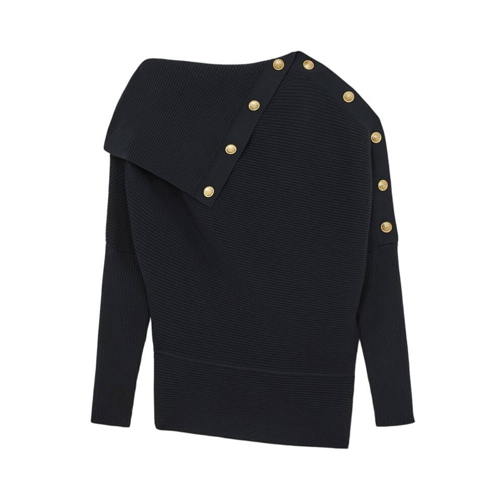 REISS Lexi Rib-Knit Button Shawl Jumper